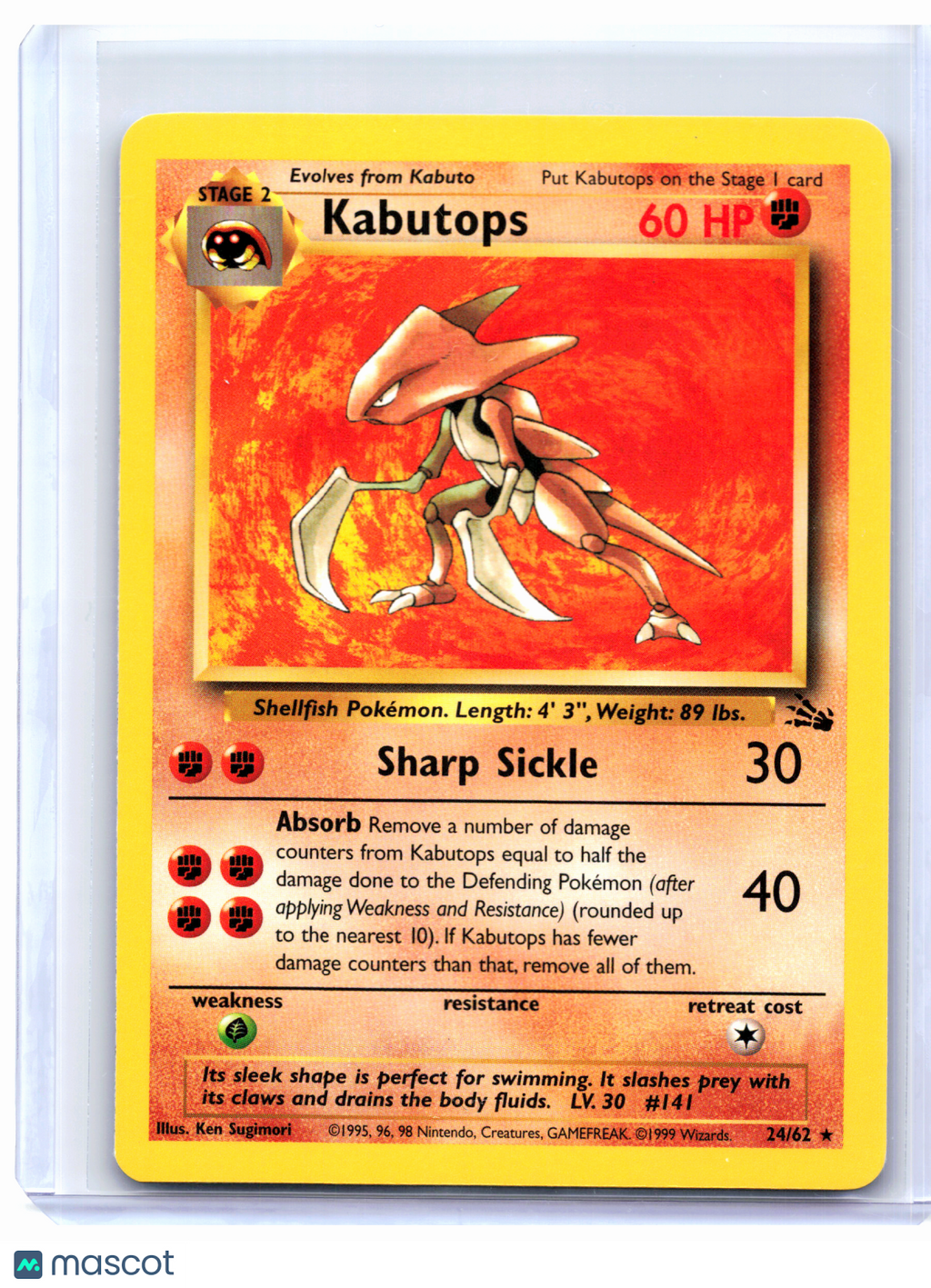 1999 Pokemon—Kabutops #24/62 Fossil—Rare Nonholo [Lightly Played]