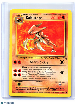 1999 Pokemon—Kabutops #24/62 Fossil—Rare Nonholo [Lightly Played]