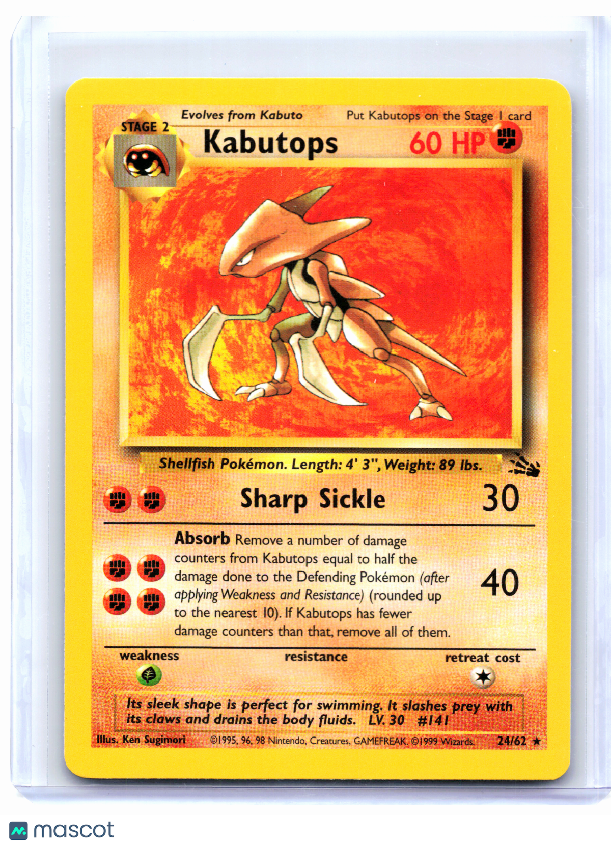 1999 Pokemon—Kabutops #24/62 Fossil—Rare Nonholo [Lightly Played]