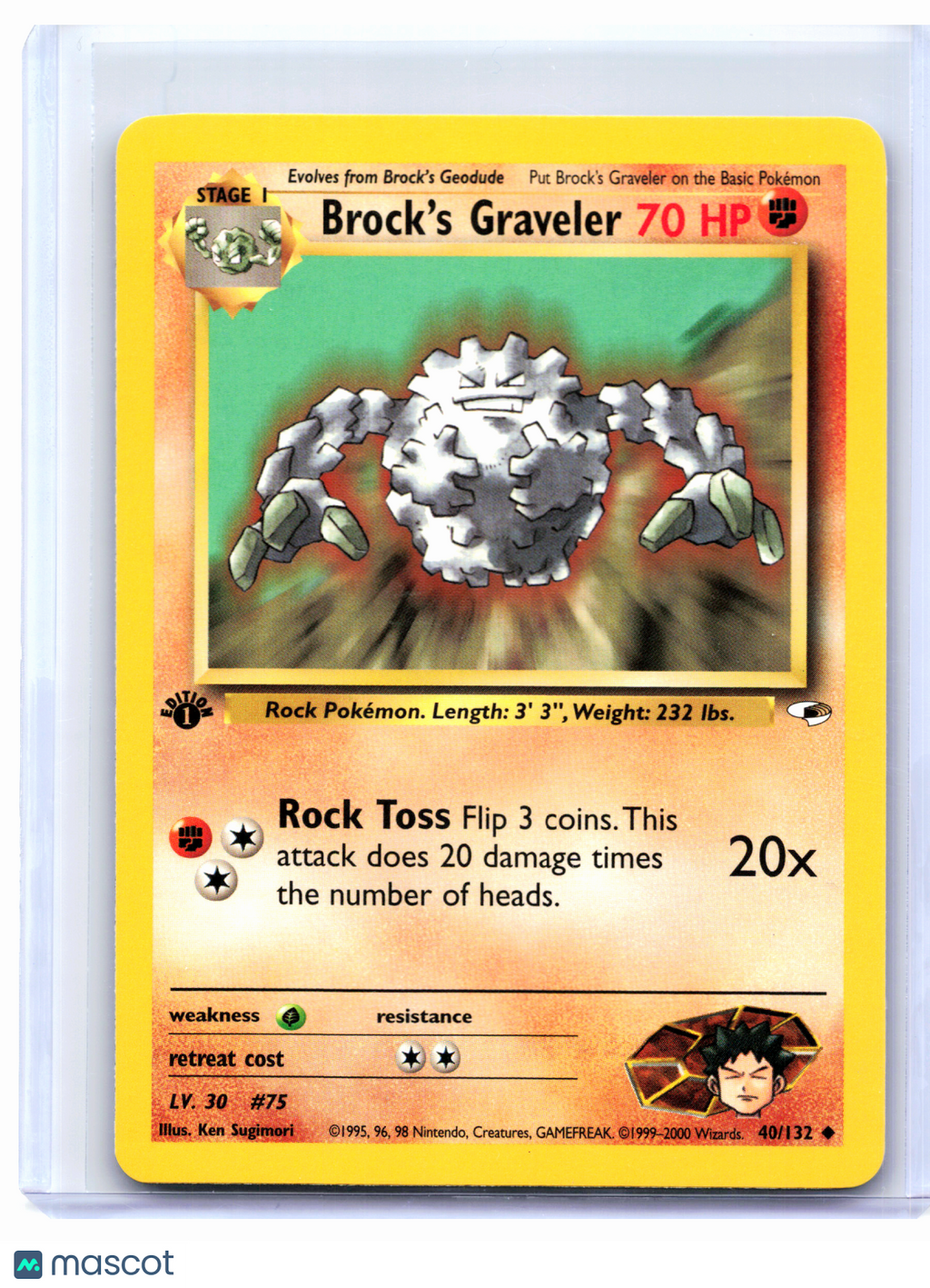 2000 Pokemon—Brock's Graveler #40/132 Gym Heroes—Uncommon Nonholo (1st Ed) [LP]