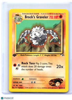2000 Pokemon—Brock's Graveler #40/132 Gym Heroes—Uncommon Nonholo (1st Ed) [LP]