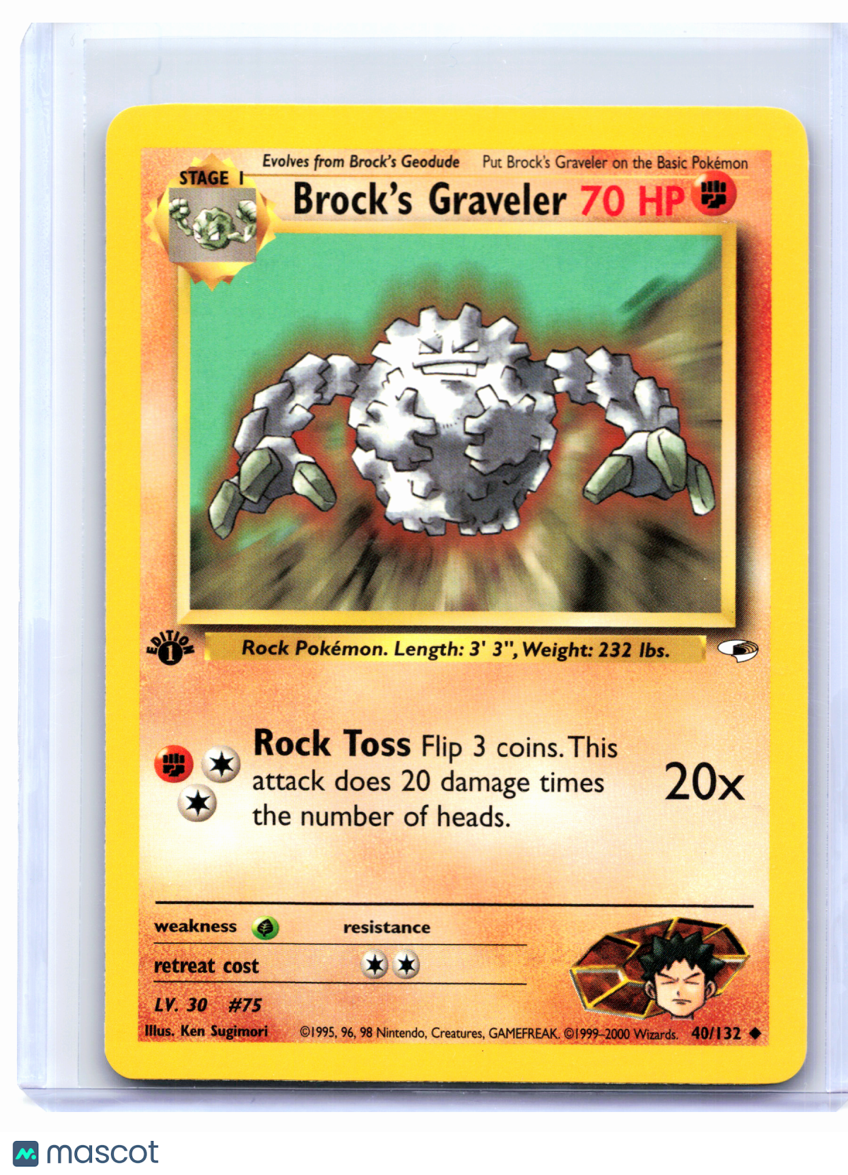 2000 Pokemon—Brock's Graveler #40/132 Gym Heroes—Uncommon Nonholo (1st Ed) [LP]