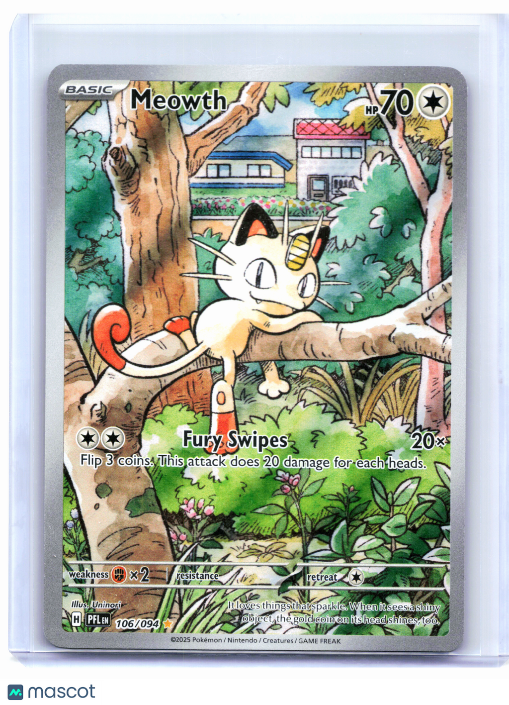 2025 Pokemon—Meowth #106/094 Phantasmal Flames—Illustration Rare Holo [LP]