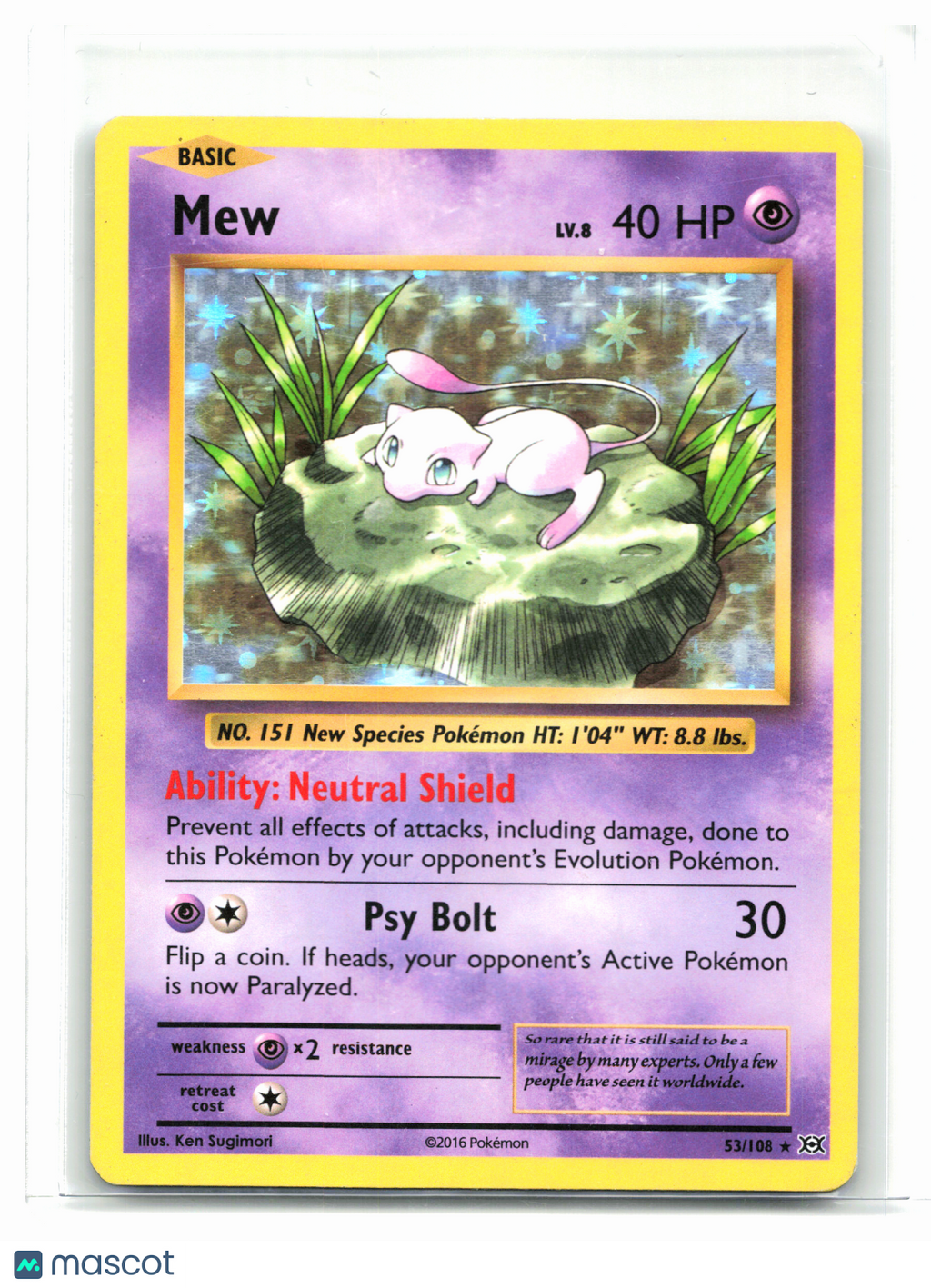 2016 Pokemon—Mew #53/108 Evolutions—Holo Rare [Damaged]