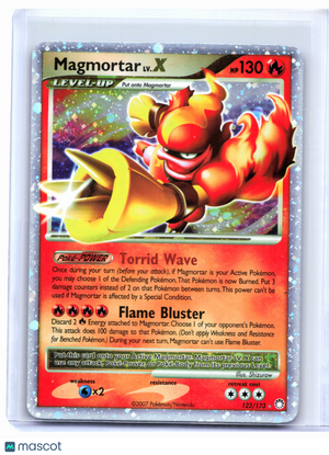 2007 Pokemon—Magmortar LV.X #123/123 Mysterious Treasures—Ultra Rare Holo [DMG]
