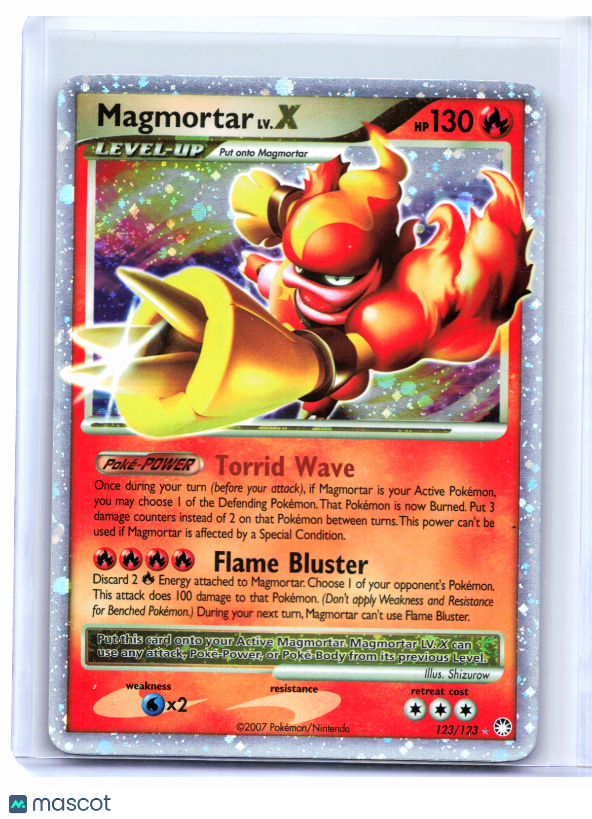 2007 Pokemon—Magmortar LV.X #123/123 Mysterious Treasures—Ultra Rare Holo [DMG]