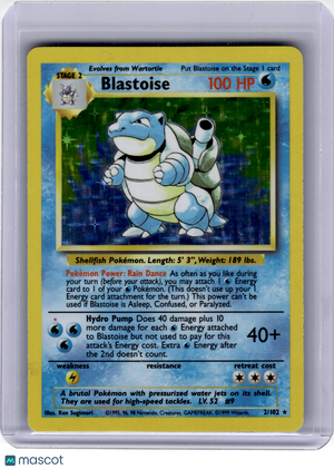 1999 Pokemon—Blastoise #2 Base Set—Rare Holo