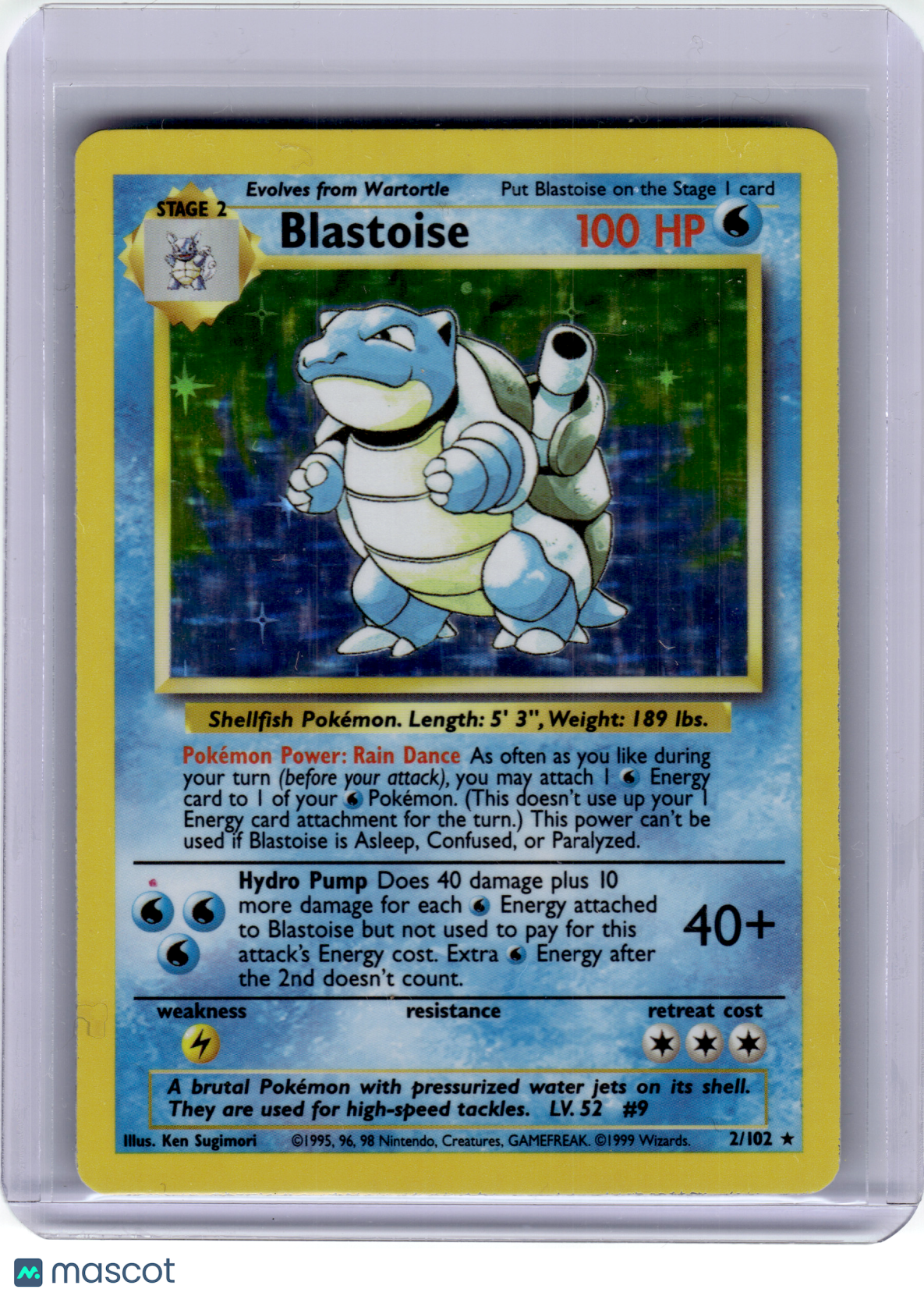 1999 Pokemon—Blastoise #2 Base Set—Rare Holo