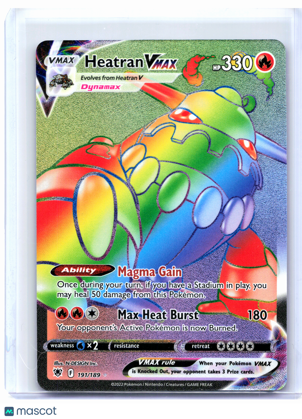 2022 Pokemon—Heatran VMAX #191/189 Astral Radiance—Secret Rare Rainbow
