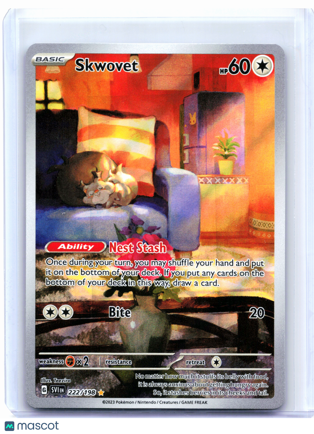 2023 Pokemon—Skwovet #222/198 Scarlet & Violet Base Set—Illustration Rare Holo