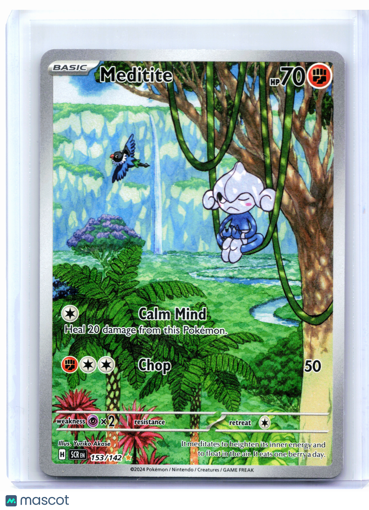 2024 Pokemon—Meditite #153/142 Stellar Crown—Illustration Rare Holo