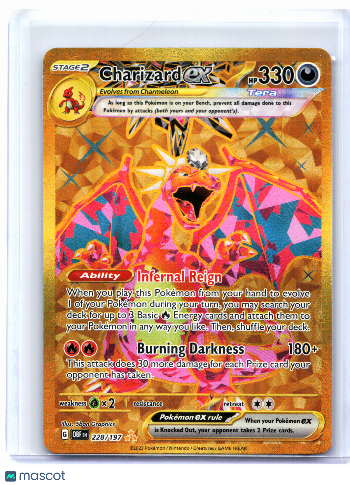 2023 Pokemon—Charizard ex #228/197 Obsidian Flames—Hyper Rare Holo [LP]