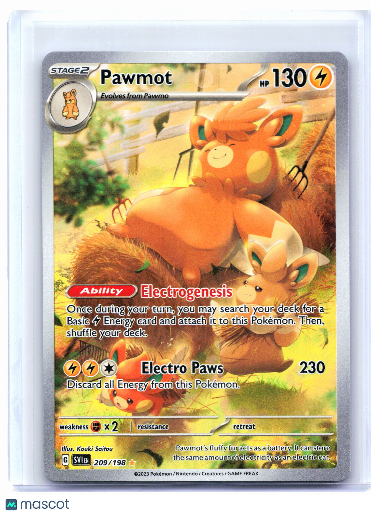 2023 Pokemon—Pawmot #209/198 Scarlet & Violet Base Set—Illustration Rare [LP]