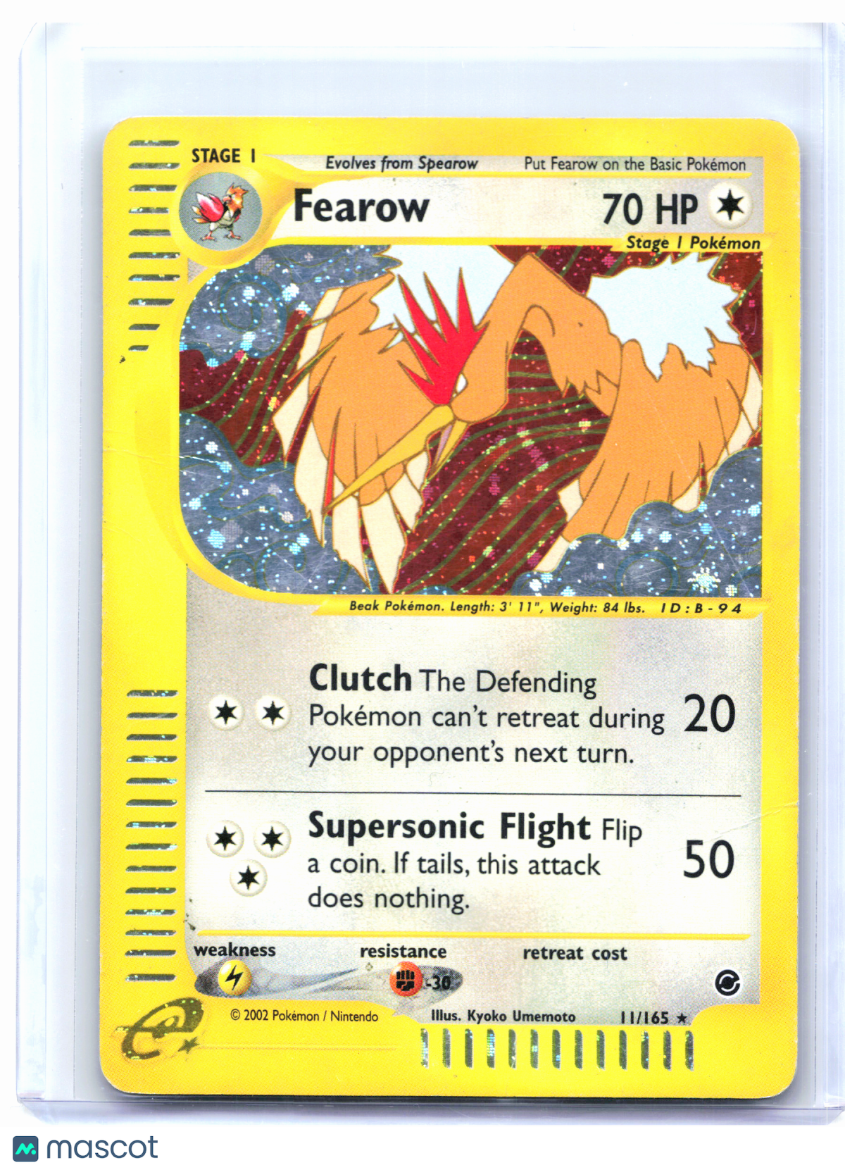 2002 Pokemon—Fearow #11/165 Expedition Base Set—Holo Rare [Damaged]