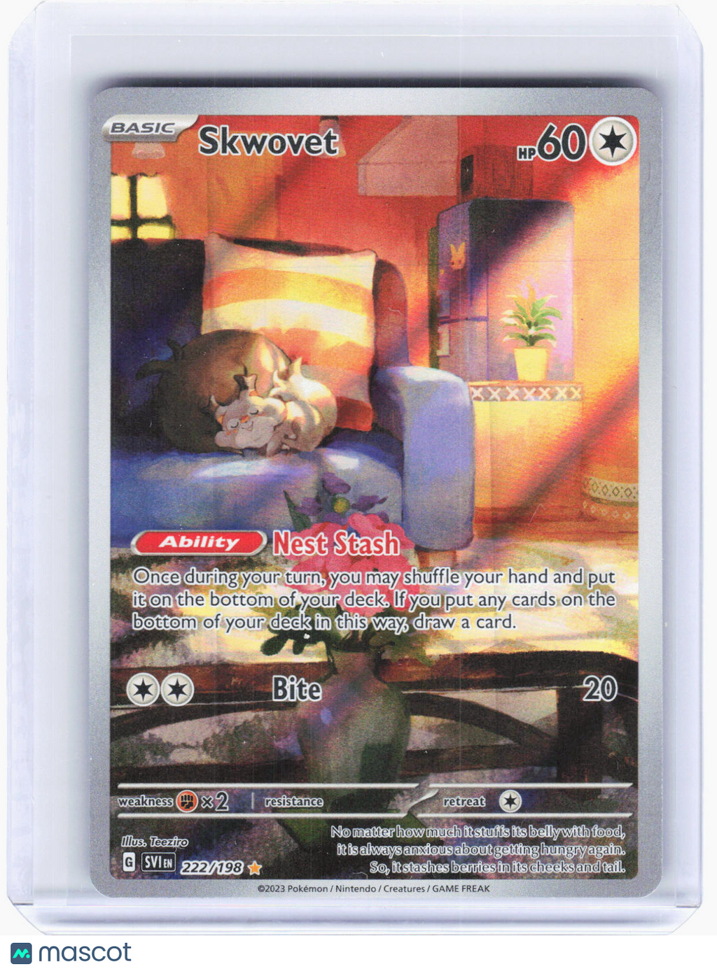 2023 Pokemon—Skwovet #222/198 Scarlet & Violet Base Set—Illustration Rare Holo