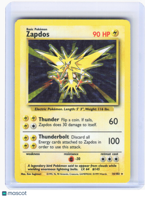 1999 Pokemon—Zapdos #16/102 Base Set—Rare Holo [Damaged]