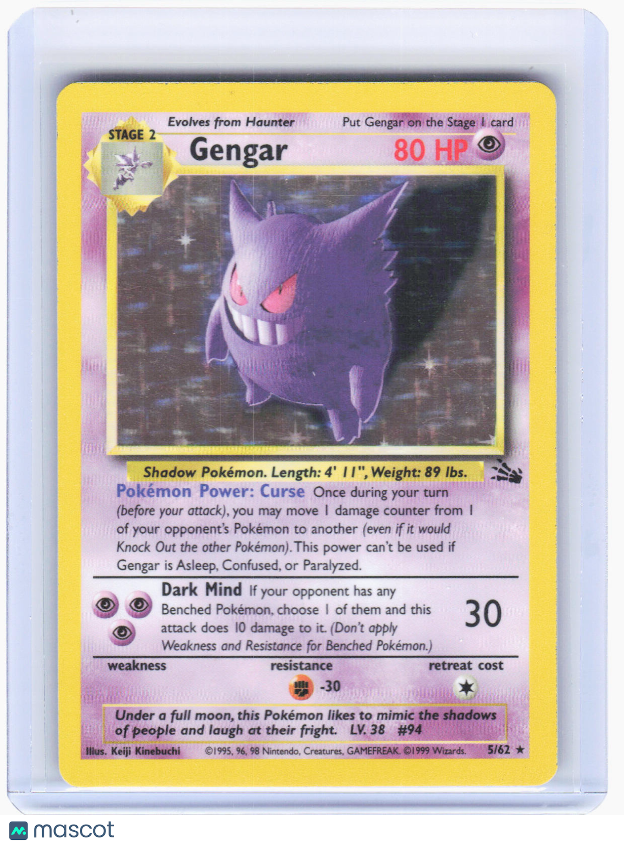 1999 Pokemon—Gengar #5/62 Fossil—Rare Holo [Lightly Played]