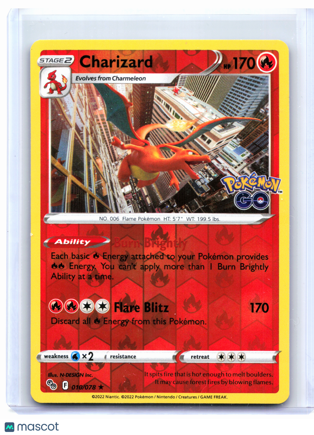 2022 Pokemon—Charizard #010/078 Pokemon GO—Holo Rare Reverse Holo