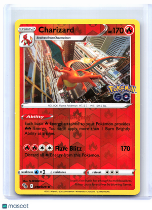 2022 Pokemon—Charizard #010/078 Pokemon GO—Holo Rare Reverse Holo