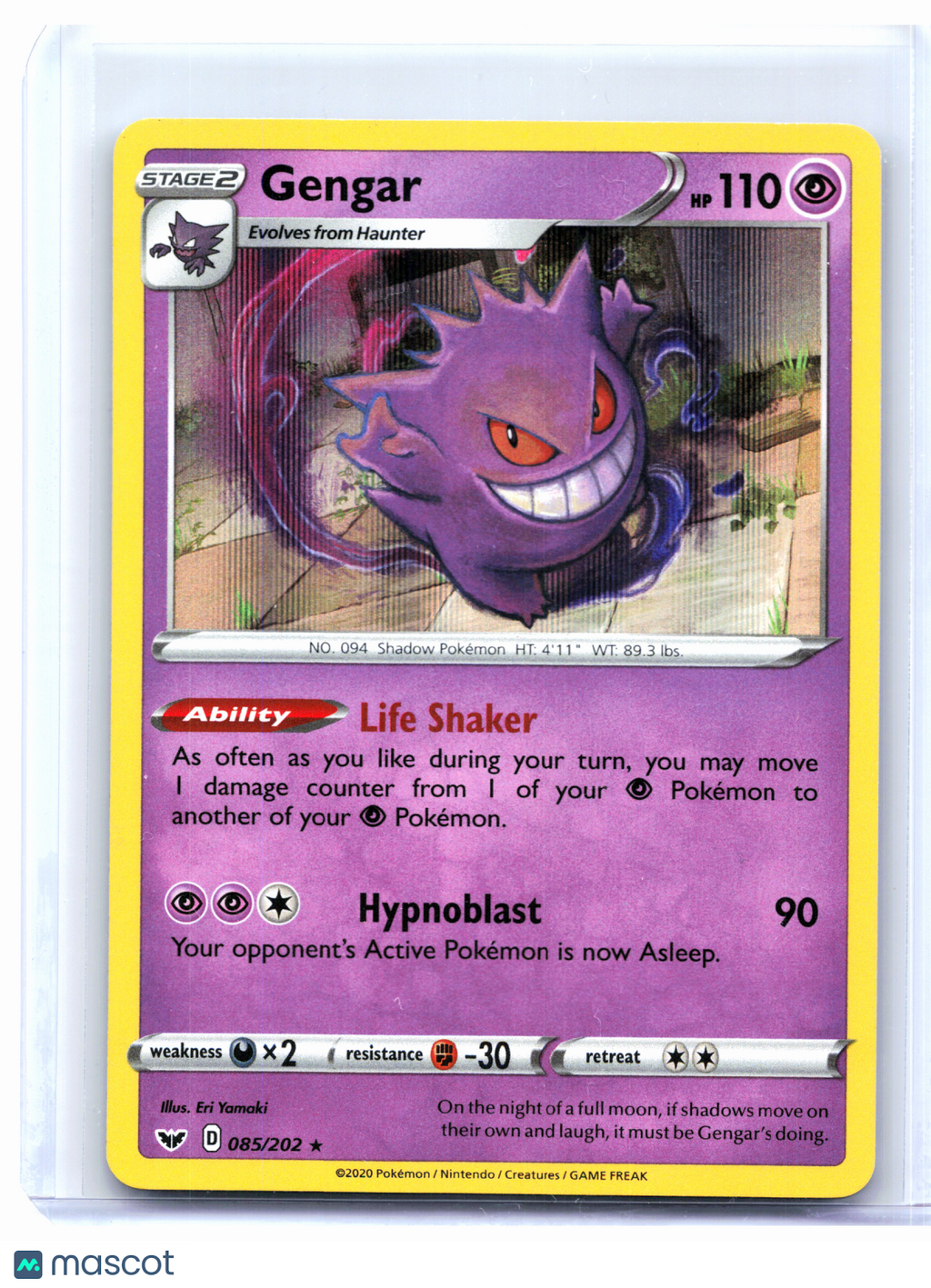 2020 Pokemon—Gengar #085/202 Sword & Shield Base Set—Holo Rare [Lightly Played]