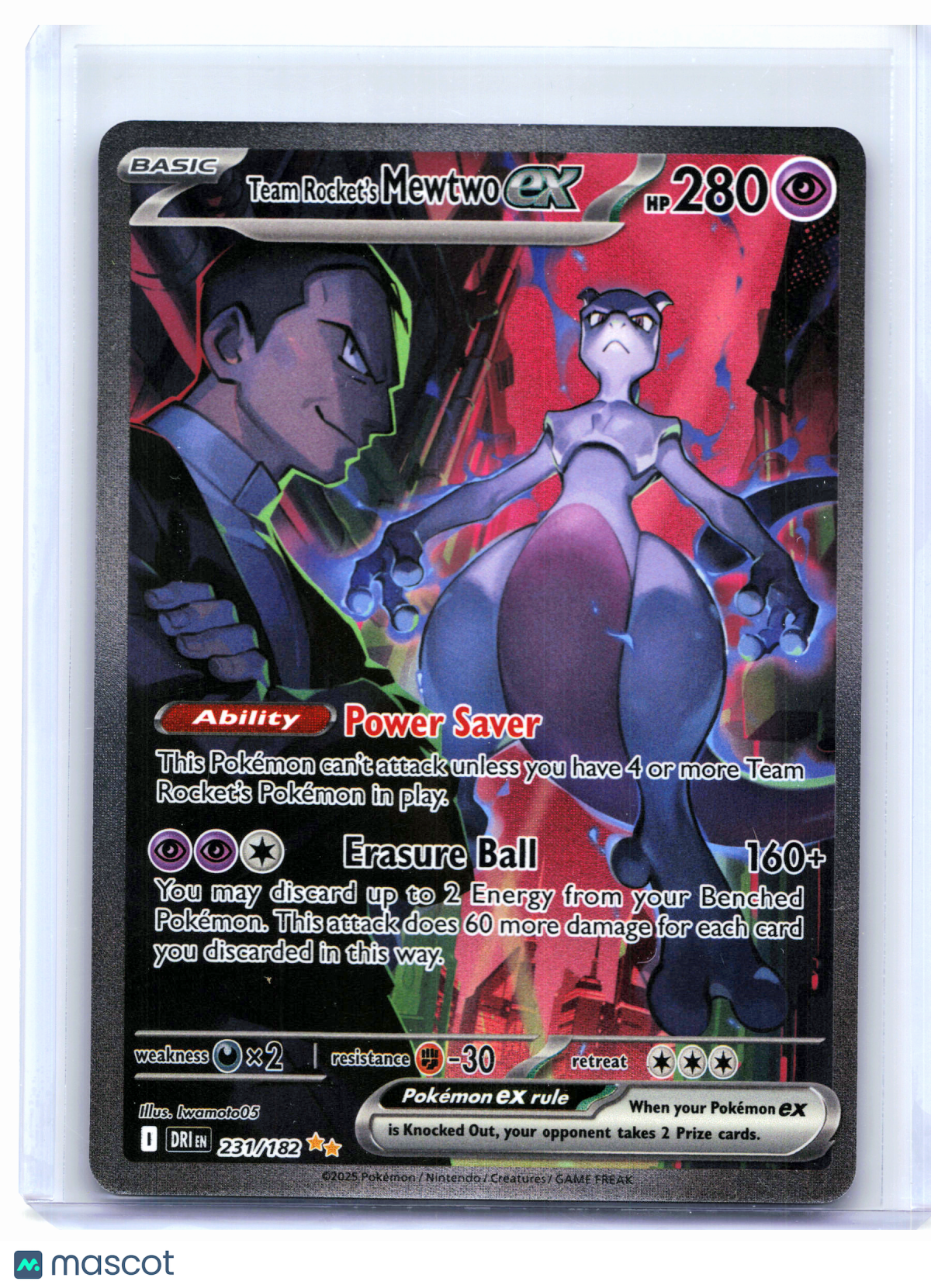 2025 Pokemon—Team Rocket's Mewtwo ex #231/182 Destined Rivals—SIR Holo [LP]