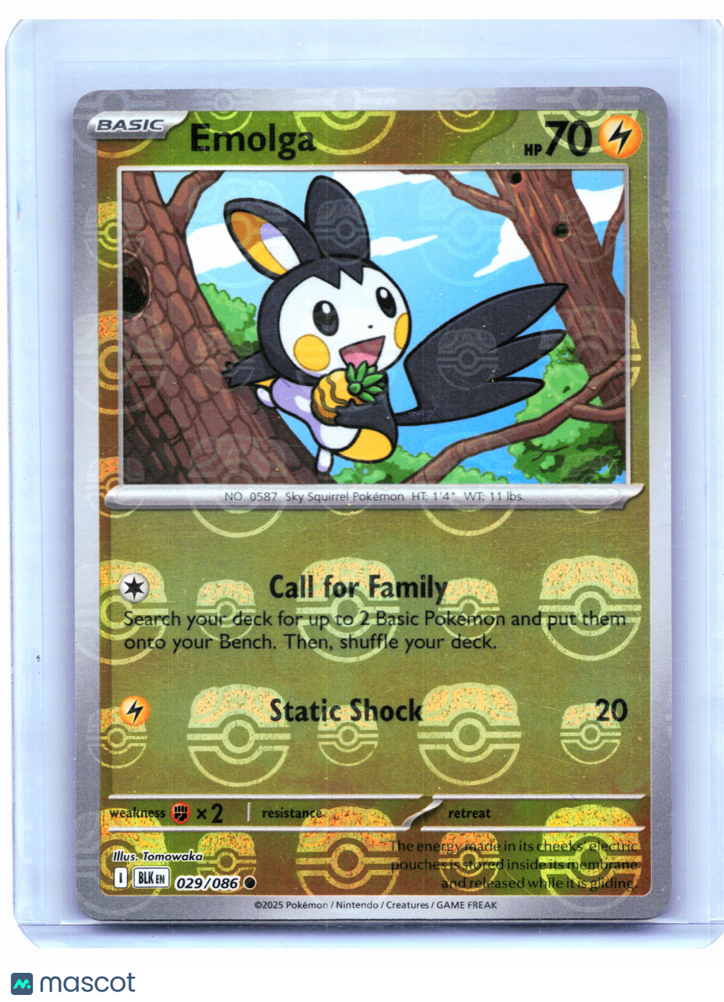 2025 Pokemon—Emolga (Master Ball Pattern) #029/086 Black Bolt—Common [LP]