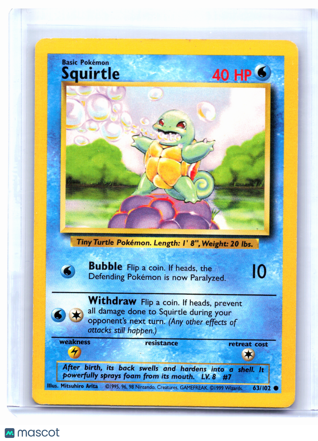1999 Pokemon—Squirtle #63/102 Base Set—Common Nonholo [Heavily Played]