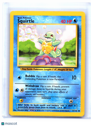 1999 Pokemon—Squirtle #63/102 Base Set—Common Nonholo [Heavily Played]