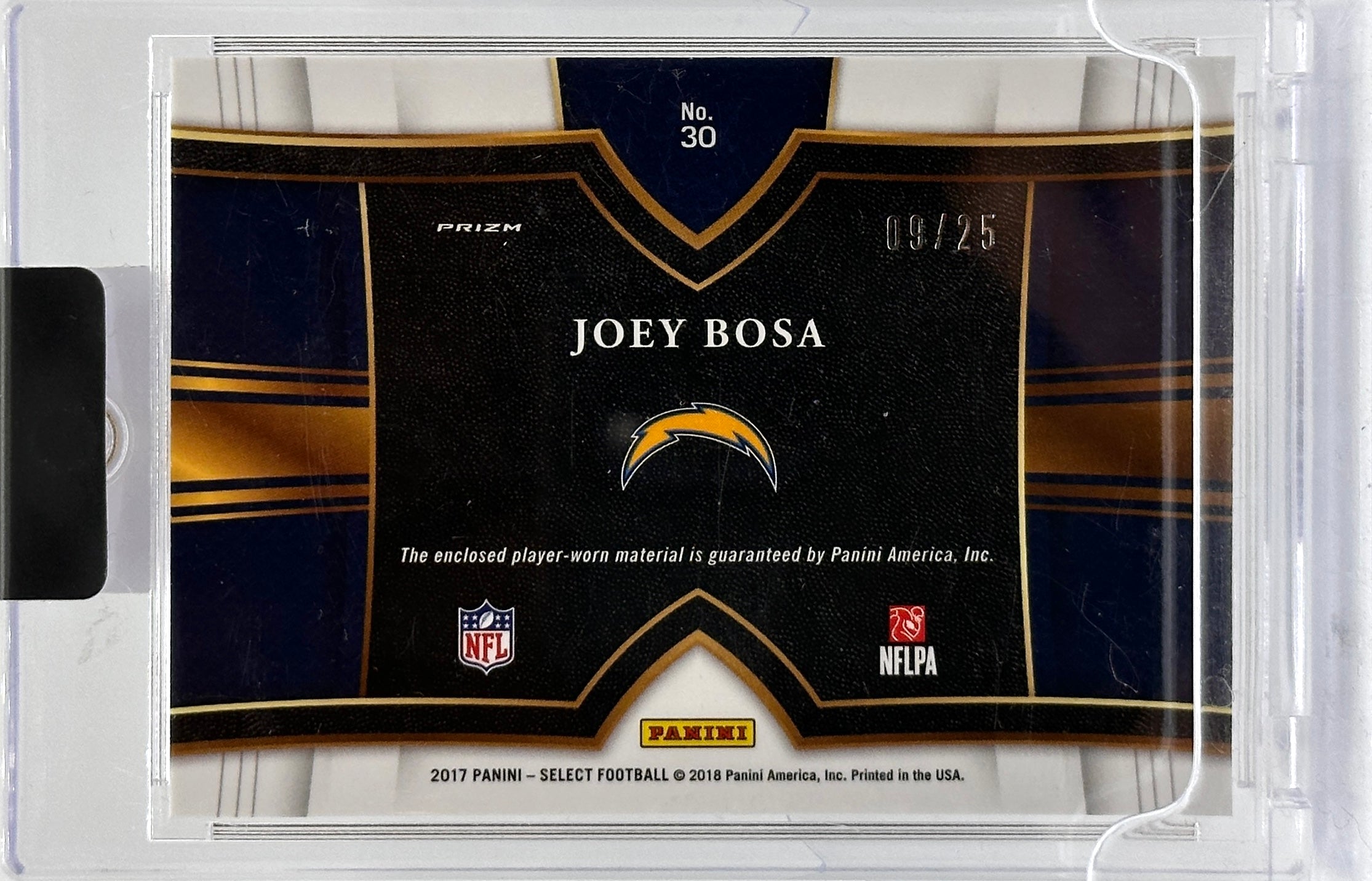 2018 Panini Select Football—Joey Bosa #30 Tie-Dye Prizm 09/25 Patch Memorabilia