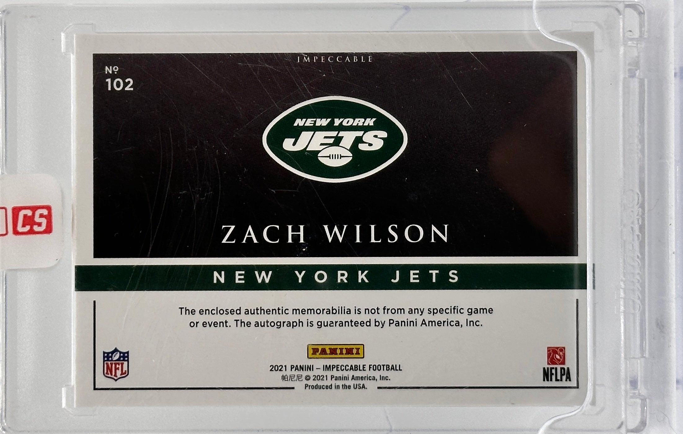 2021 Panini Impeccable Elegance F.ball—Zach Wilson #102 Helmet Piece Patch 16/75