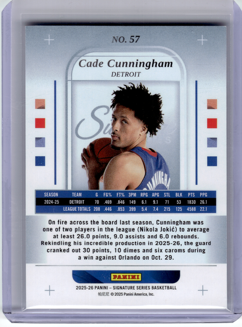 2025 Panini Signature Series Basketball—Cade Cunningham #57 Blue 30/35