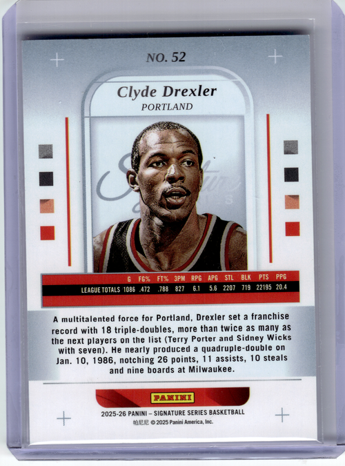2025 Panini Signature Series Basketball—Clyde Drexler #52 Purple 53/55