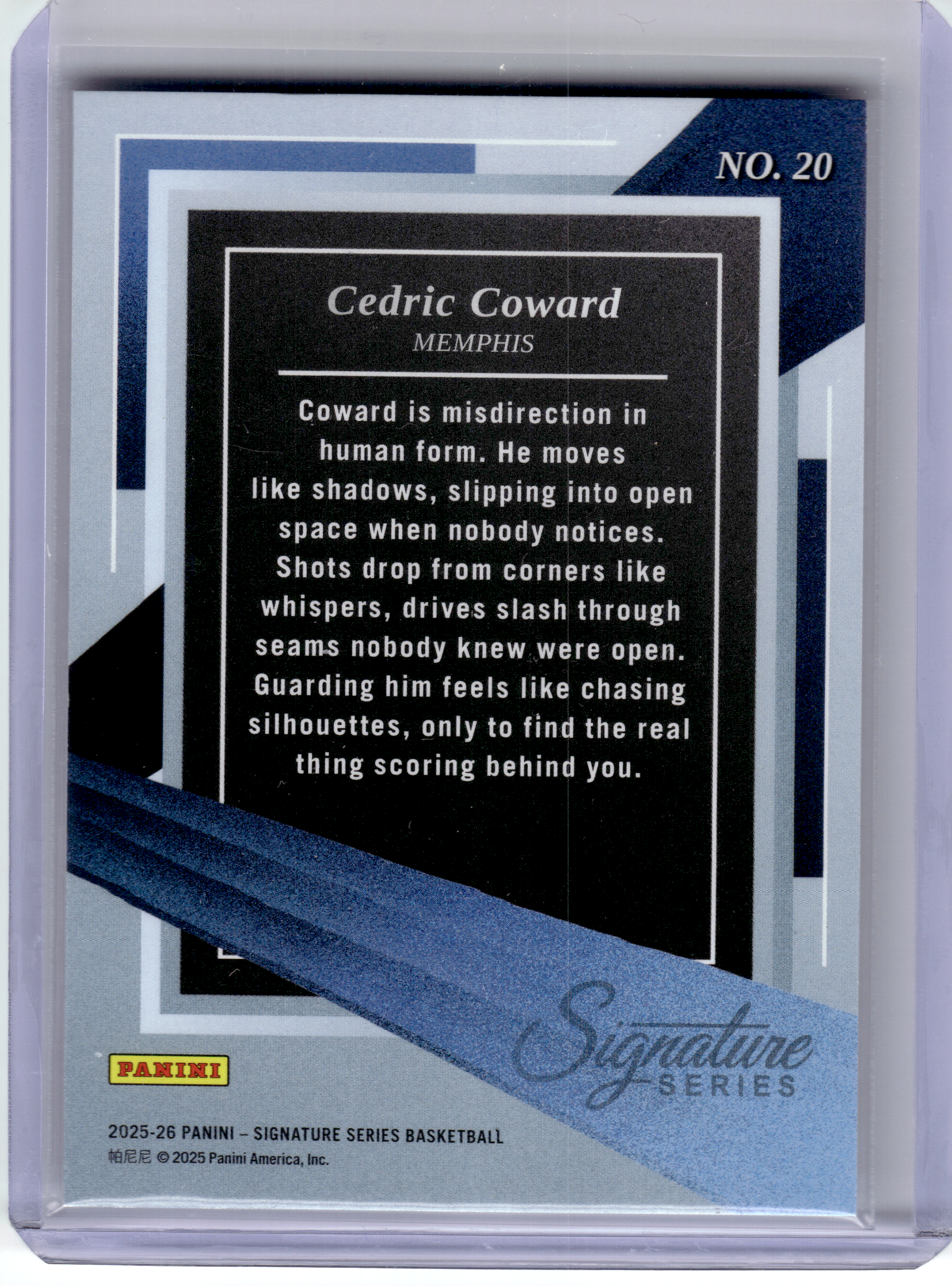 2025 Panini Signature Series Basketball—Cedric Coward #20 Blue Profiles RC 01/10