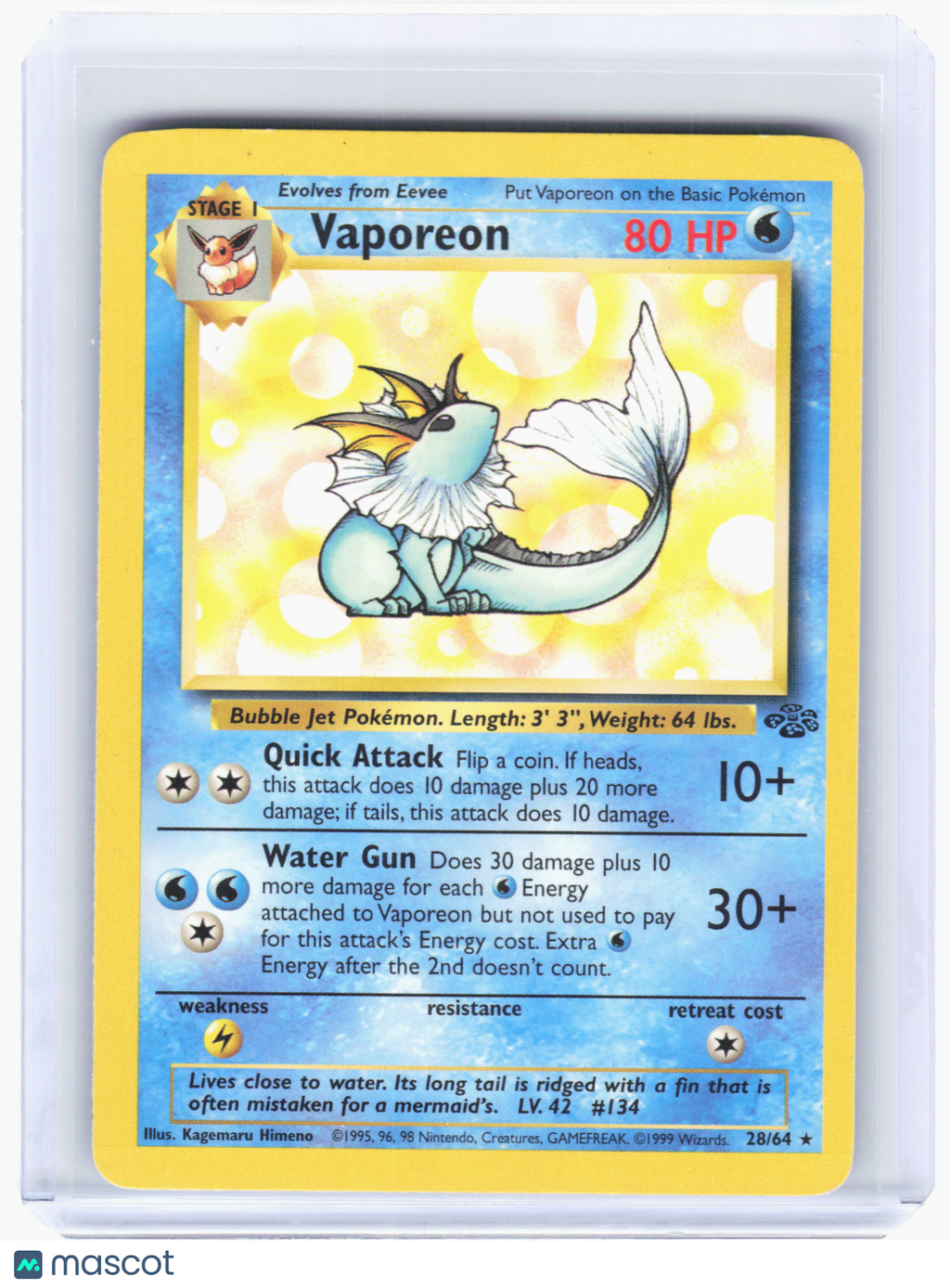 1999 Pokemon—Vaporeon #28 Jungle—Rare Nonholo [Heavily Played]