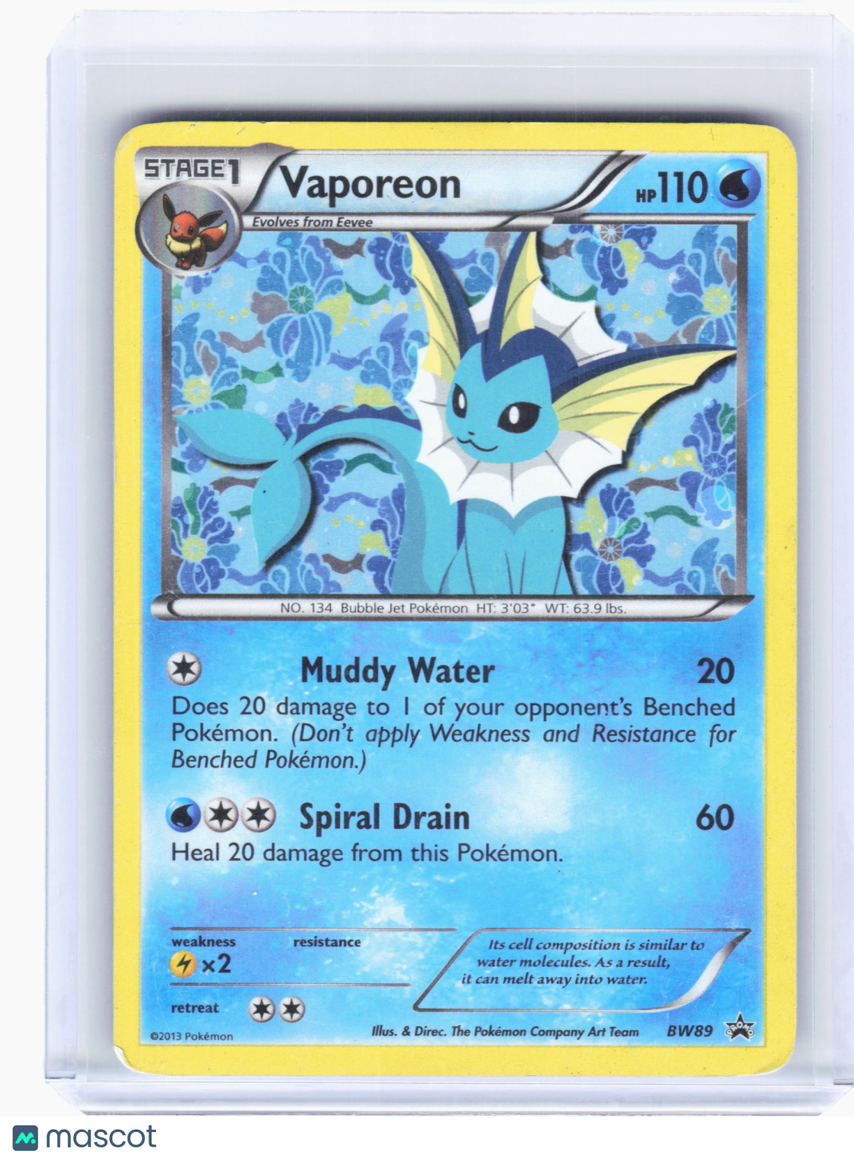 2013 Pokemon—Vaporeon #BW89 Black & White Promos—Promo Holo [Damaged]