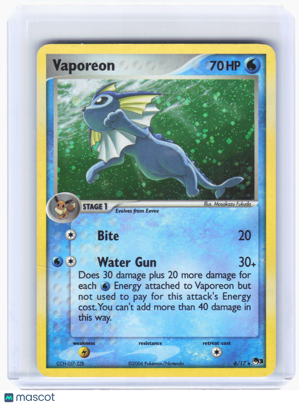 2006 Pokemon—Vaporeon #6 POP Series 3—Rare Holo [Damaged]