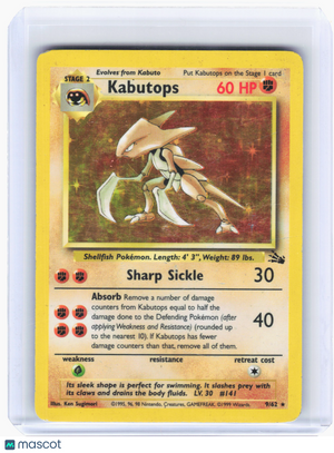 1999 Pokemon—Kabutops #9 Fossil—Holo Rare [Damaged]