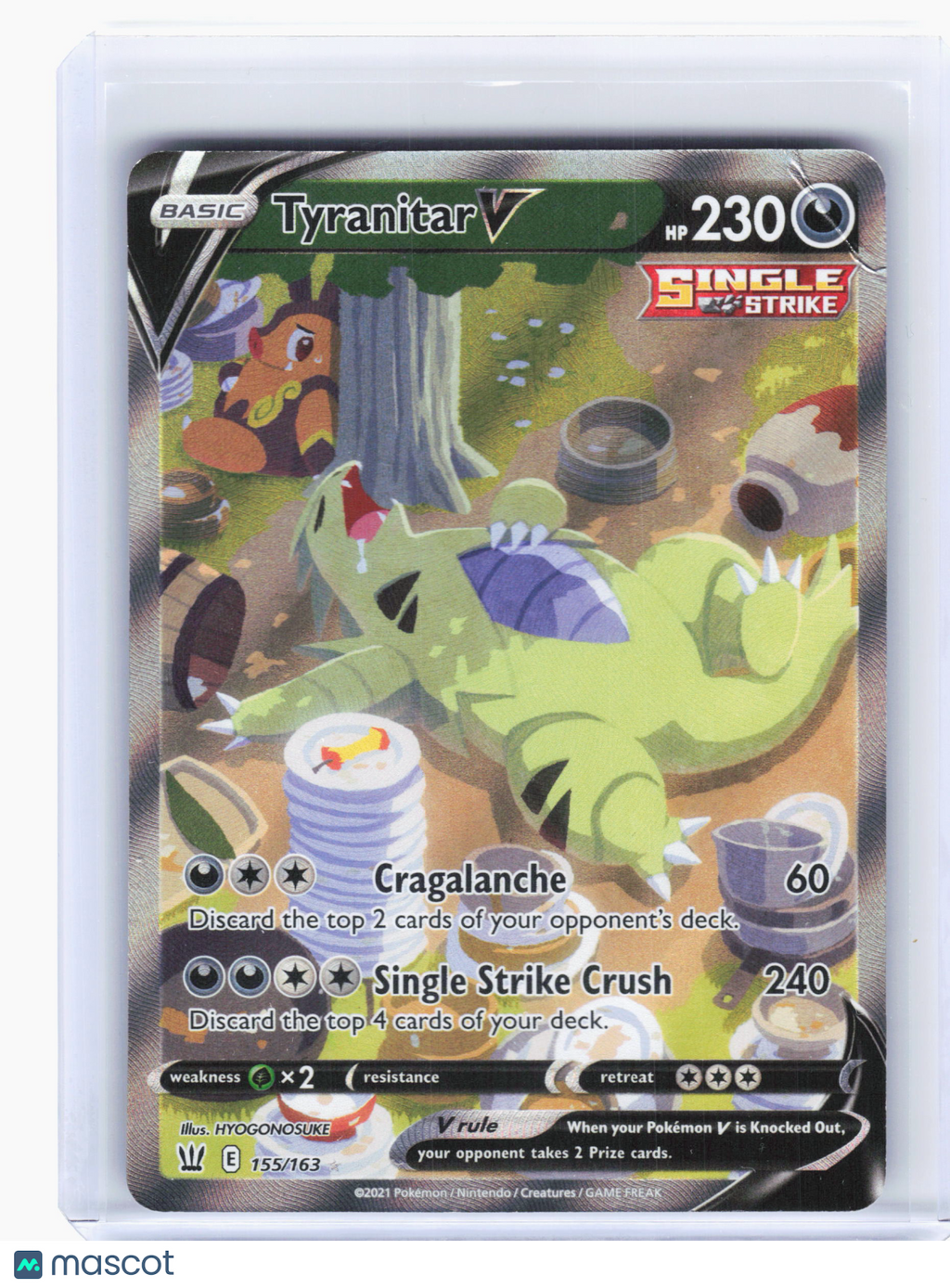 2021 Pokemon—Tyranitar V #155 Battle Styles—Ultra Rare (Alt Full Art) [Damaged]