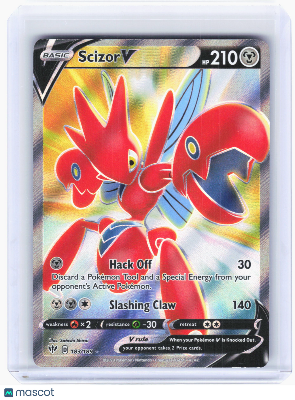 2020 Pokemon—Scizor V #183 Darkness Ablaze—Ultra Rare Holo (Full Art) [LP]