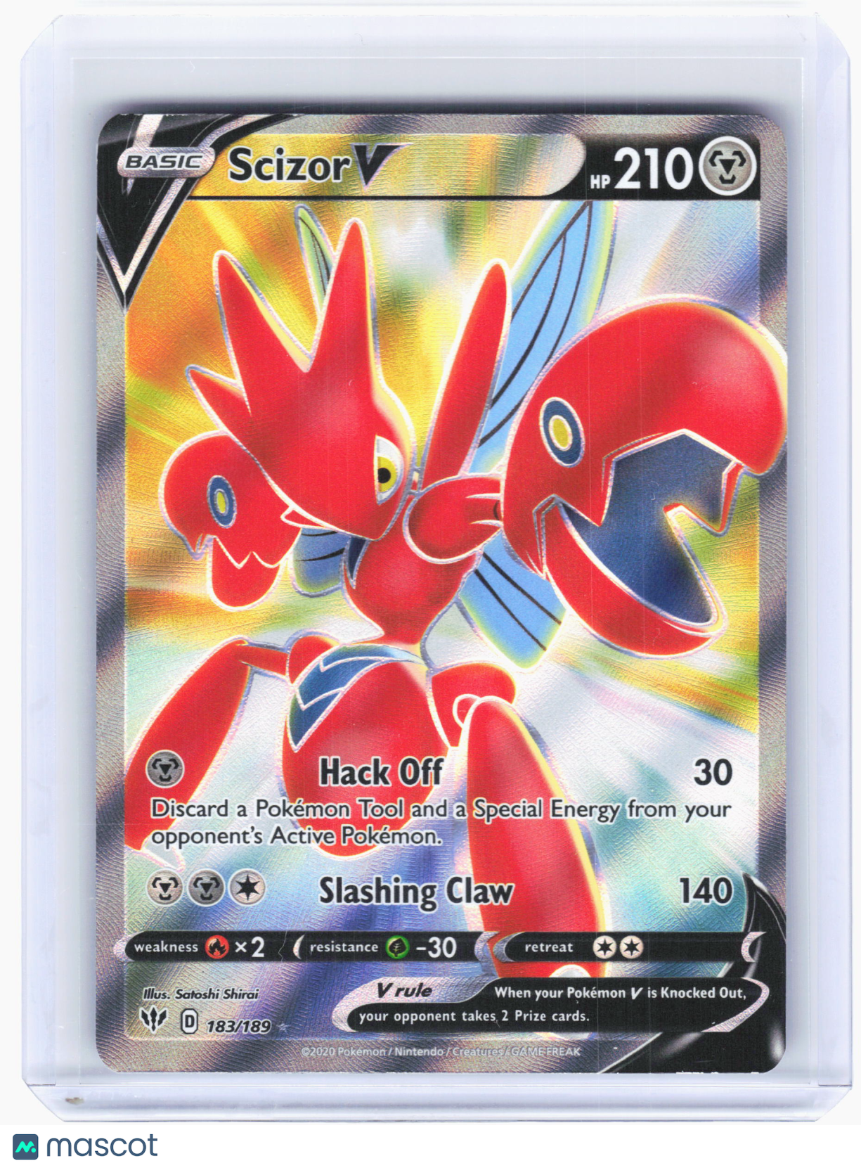 2020 Pokemon—Scizor V #183 Darkness Ablaze—Ultra Rare Holo (Full Art) [LP]