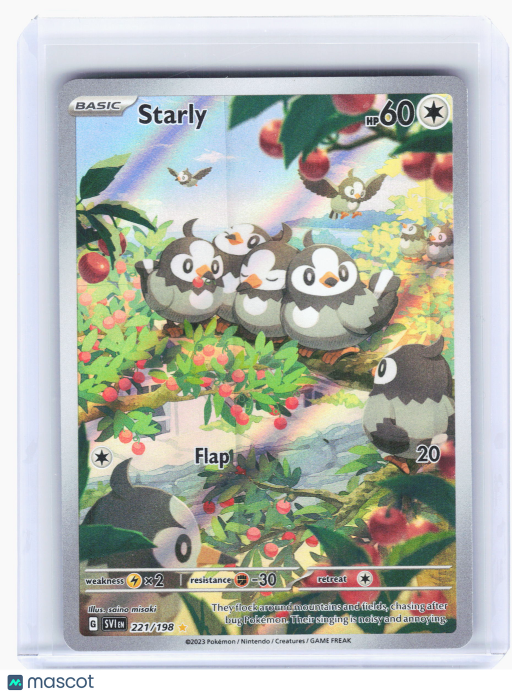 2023 Pokemon—Starly #221 Scarlet & Violet Base Set—Illustration Rare Holo [MP]