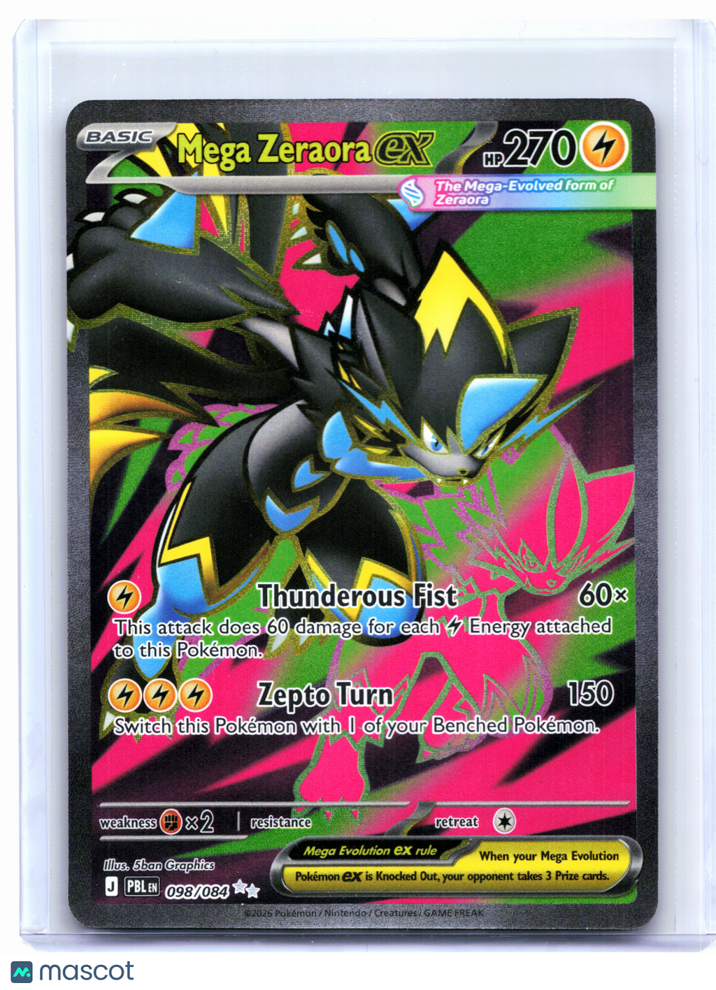 2026 Pokemon—Mega Zeraora ex #098/084 Pitch Black—Illustration Rare Holo