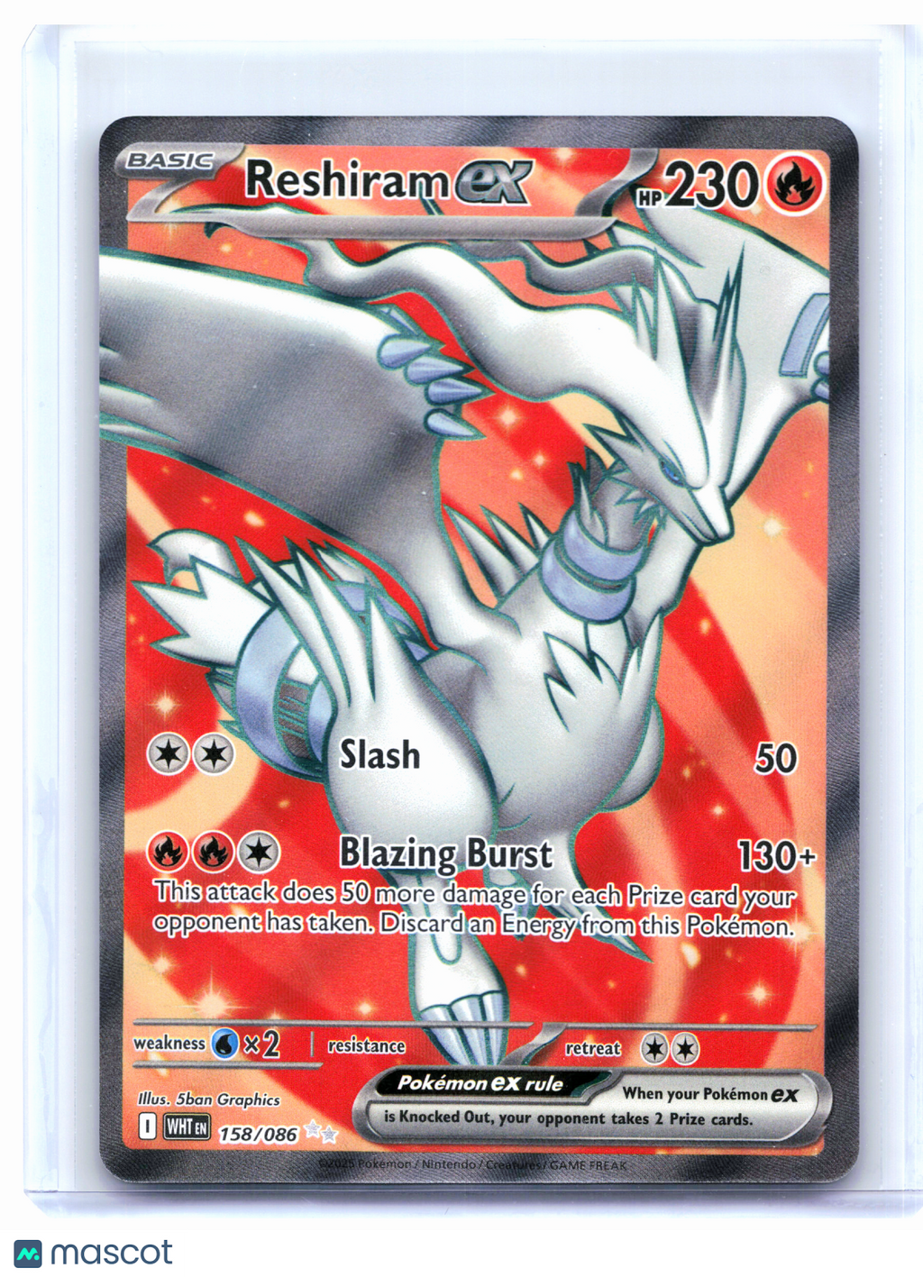 2025 Pokemon—Reshiram ex #158/086 White Flare—Ultra Rare Holo