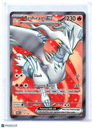 2025 Pokemon—Reshiram ex #158/086 White Flare—Ultra Rare Holo