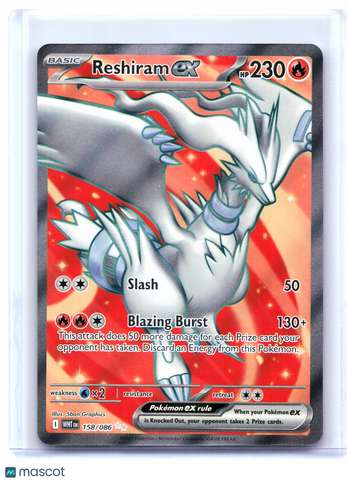2025 Pokemon—Reshiram ex #158/086 White Flare—Ultra Rare Holo