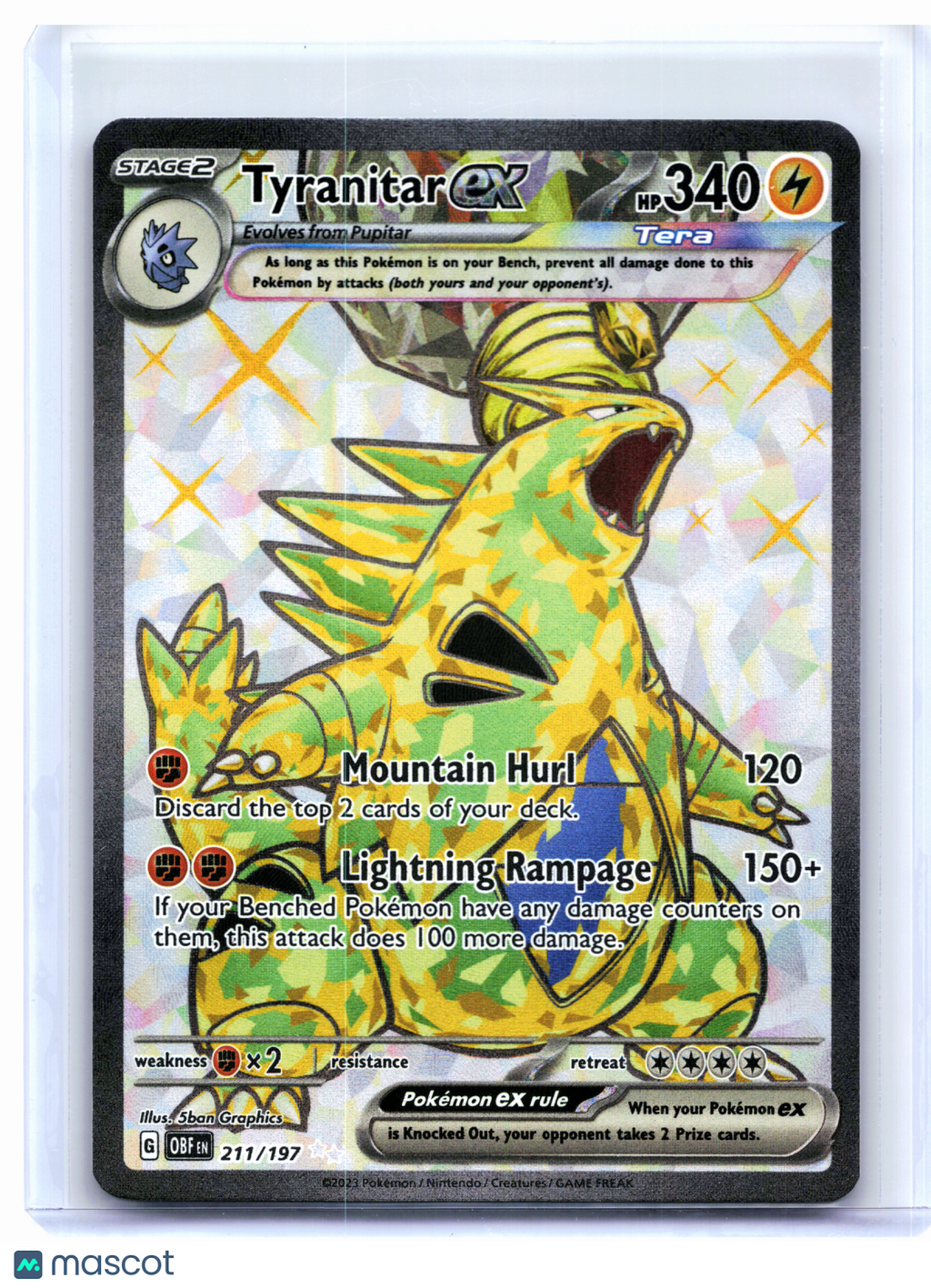 2023 Pokemon—Tyranitar ex #211/197 Obsidian Flames—Ultra Rare Holo