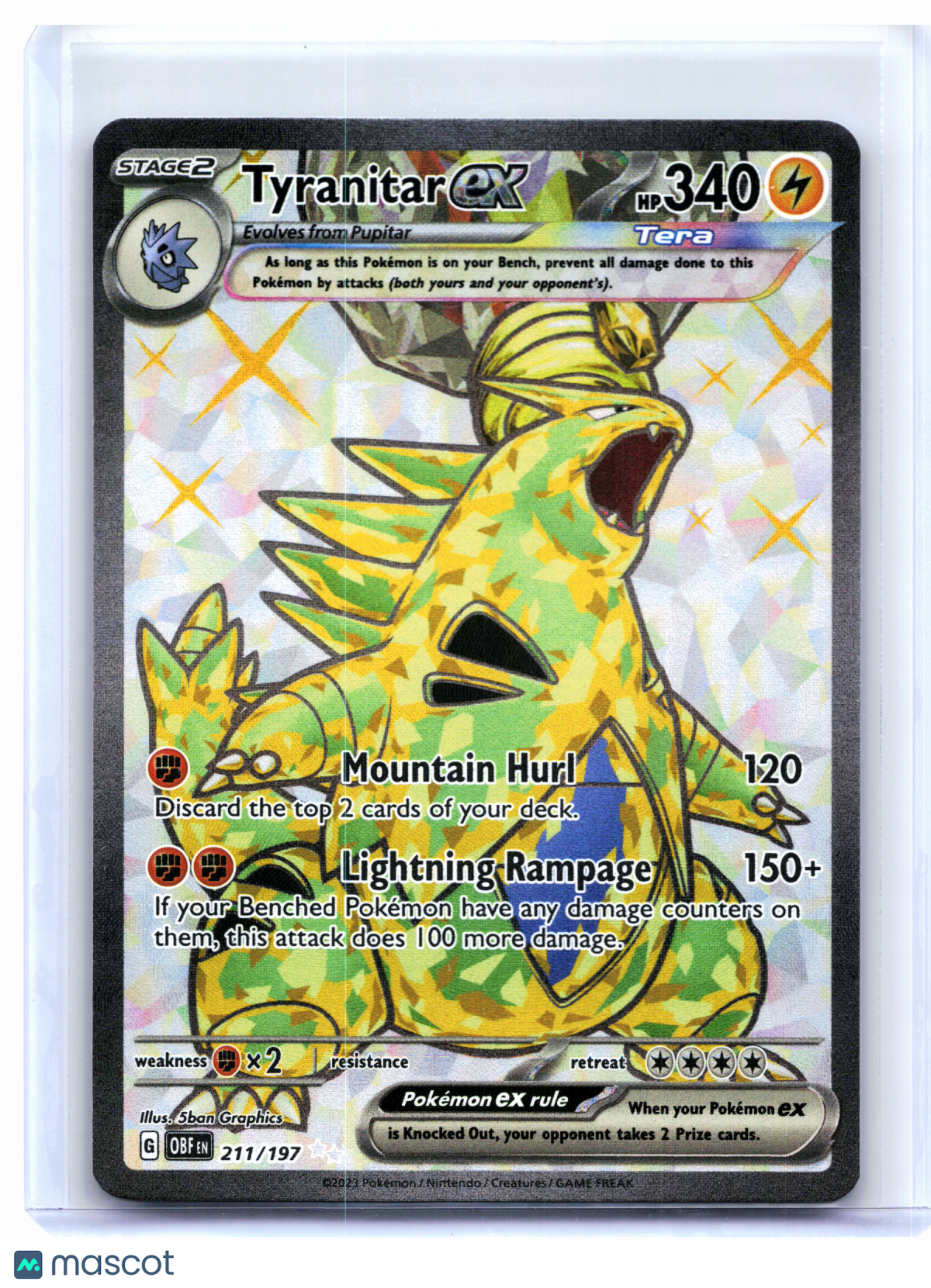 2023 Pokemon—Tyranitar ex #211/197 Obsidian Flames—Ultra Rare Holo