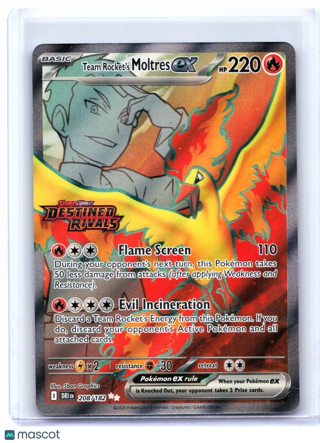 2025 Pokemon—Team Rocket's Moltres ex (Destined Rivals Stamp) #208/182 MCAP—DR