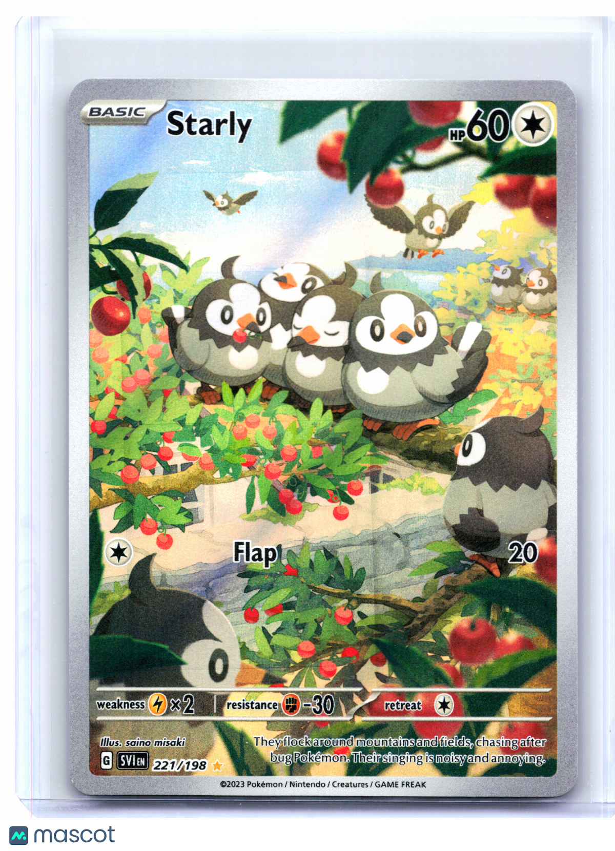 2023 Pokemon—Starly #221/198 Scarlet & Violet Base Set—Illustration Rare [LP]