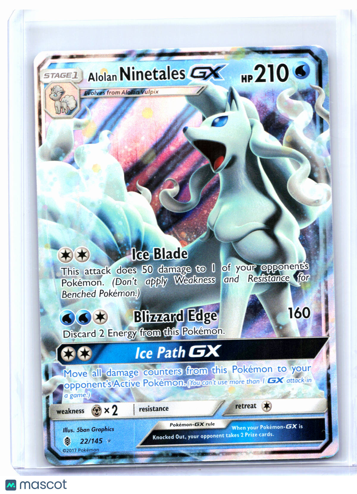 2017 Pokemon—Alolan Ninetales GX #22/145 Guardians Rising—Ultra Rare Holo [MP]